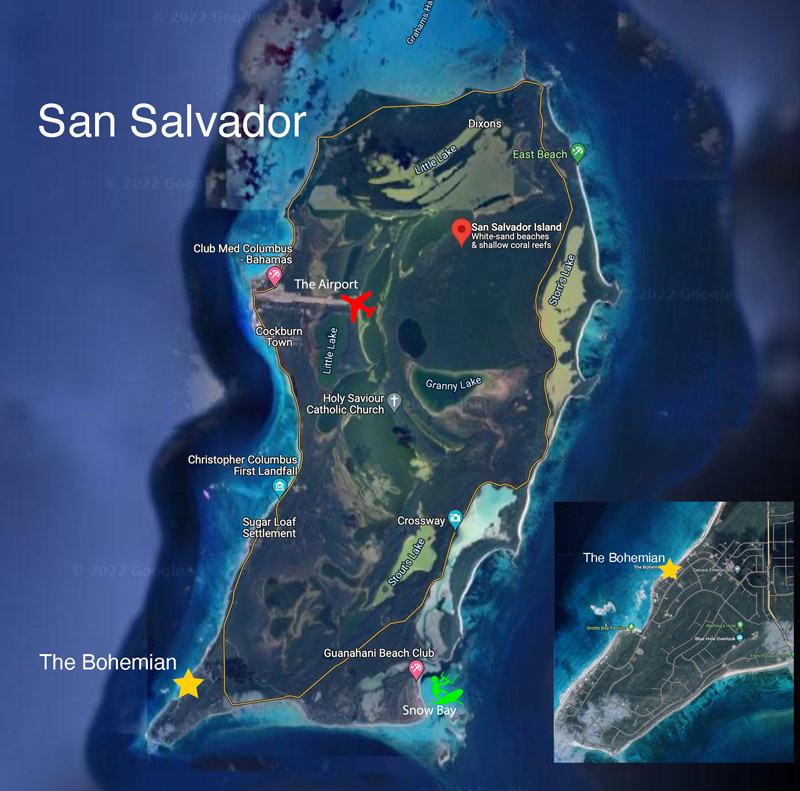 Map of San Salvador showing the location of The Bohemian